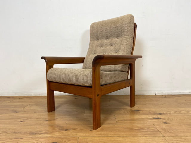 WMK I Hochwertiger skandinavischer Designer Sessel von EMC Møbler mit Teakholz Rahmen und beigem Wollbezug I Armchair Sitzgarnitur Lese Relax Danish Design Mid-Century Vintage Teak Berlin Bremen Köln