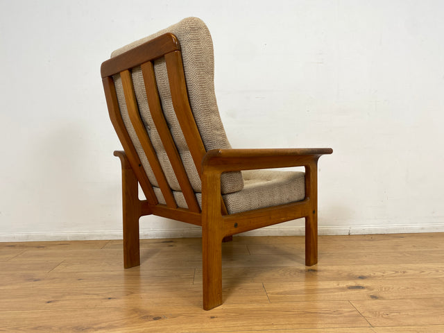 WMK I Hochwertiger skandinavischer Designer Sessel von EMC Møbler mit Teakholz Rahmen und beigem Wollbezug I Armchair Sitzgarnitur Lese Relax Danish Design Mid-Century Vintage Teak Berlin Bremen Köln