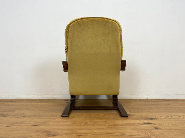 WMK 1/3 Formschöner, äußerst bequemer & sehr gut erhaltener skandinavischer Freisschwinger mit gestepptem Samtbezug # Sessel Lesesessel Relaxsessel Easy Chair Fernsehsessel Samt Vintage 70er Retro