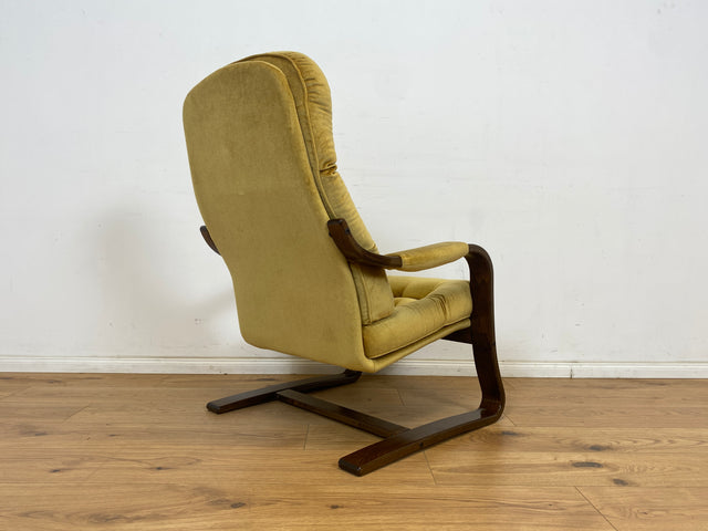 WMK 1/3 Formschöner, äußerst bequemer & sehr gut erhaltener skandinavischer Freisschwinger mit gestepptem Samtbezug # Sessel Lesesessel Relaxsessel Easy Chair Fernsehsessel Samt Vintage 70er Retro