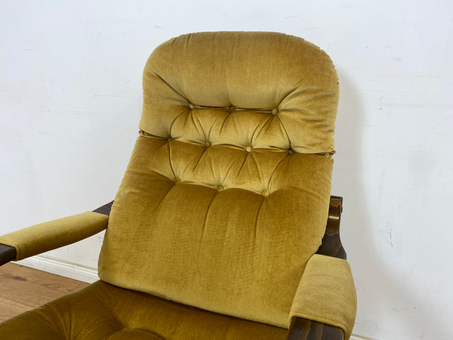 WMK 1/3 Formschöner, äußerst bequemer & sehr gut erhaltener skandinavischer Freisschwinger mit gestepptem Samtbezug # Sessel Lesesessel Relaxsessel Easy Chair Fernsehsessel Samt Vintage 70er Retro