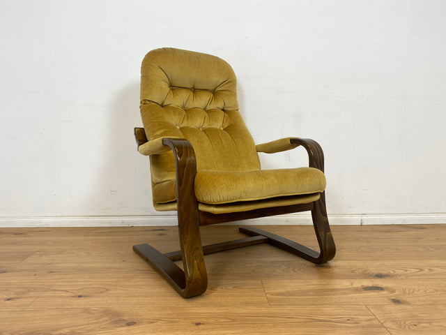 WMK 1/3 Formschöner, äußerst bequemer & sehr gut erhaltener skandinavischer Freisschwinger mit gestepptem Samtbezug # Sessel Lesesessel Relaxsessel Easy Chair Fernsehsessel Samt Vintage 70er Retro
