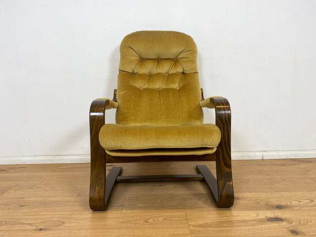 WMK 1/3 Formschöner, äußerst bequemer & sehr gut erhaltener skandinavischer Freisschwinger mit gestepptem Samtbezug # Sessel Lesesessel Relaxsessel Easy Chair Fernsehsessel Samt Vintage 70er Retro