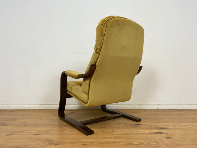 WMK 1/3 Formschöner, äußerst bequemer & sehr gut erhaltener skandinavischer Freisschwinger mit gestepptem Samtbezug # Sessel Lesesessel Relaxsessel Easy Chair Fernsehsessel Samt Vintage 70er Retro