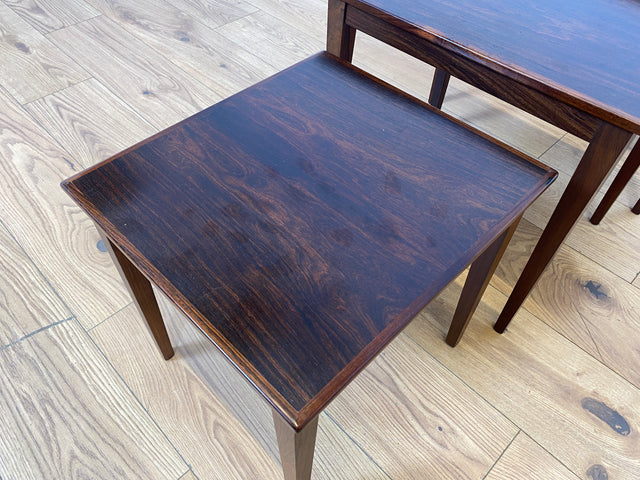 WMK Hochwertiger skandinavischer Mid-Century 3-in-1 Satztisch aus Palisander mit kunstvollen Fliesen I Couchtisch Tisch Beistellt Fliesen Nesting Coffee Table Vintage Danish Design Rosewood Berlin Ulm