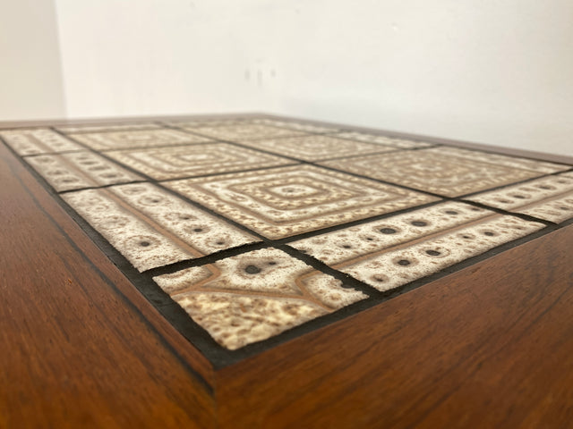 WMK Hochwertiger skandinavischer Mid-Century 3-in-1 Satztisch aus Palisander mit kunstvollen Fliesen I Couchtisch Tisch Beistellt Fliesen Nesting Coffee Table Vintage Danish Design Rosewood Berlin Ulm