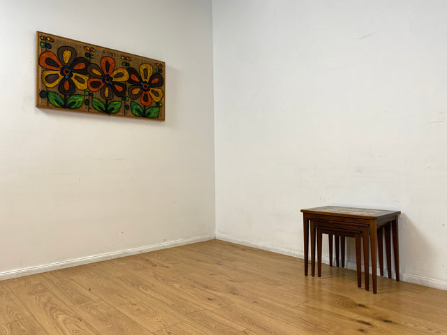 WMK Hochwertiger skandinavischer Mid-Century 3-in-1 Satztisch aus Palisander mit kunstvollen Fliesen I Couchtisch Tisch Beistellt Fliesen Nesting Coffee Table Vintage Danish Design Rosewood Berlin Ulm