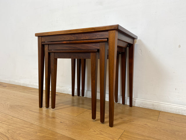 WMK Hochwertiger skandinavischer Mid-Century 3-in-1 Satztisch aus Palisander mit kunstvollen Fliesen I Couchtisch Tisch Beistellt Fliesen Nesting Coffee Table Vintage Danish Design Rosewood Berlin Ulm