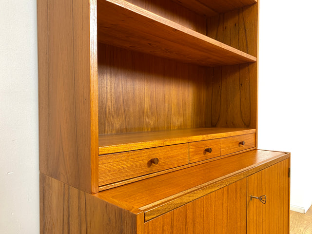 WMK # Stilvoller skandinavischer Mid-Century Bücherschrank in Teakholz mit auszieh. Schreibfläche & verstell. Regalböden # Bücherregal Regal Sekretär Highboard Kommode Sideboard Vintage Danish Design