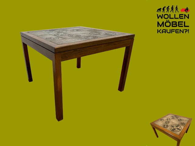 WMK I Schöner skandinavischer Mid-Century Couchtisch I Teakholz mit kunstvollen Fliesen I Tisch Wohnzimmertisch Beistelltisch Fliesentisch Coffee Table Vintage Danish Design Teak Berlin Lübeck Kassel