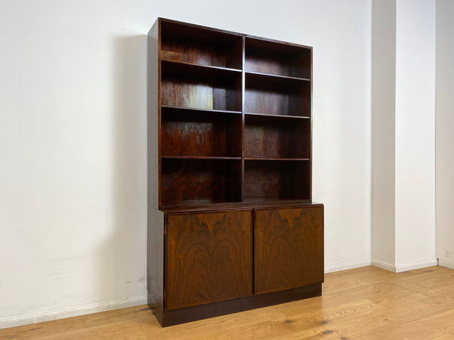 WMK I Stilvoller skandinavischer Mid-Century Designer Bücherschrank by Omann Junior in Palisander m. verstell. Regalböden I Bücherregal Regal Highboard Sideboard Schrank Rosewood Danish Design Vintage