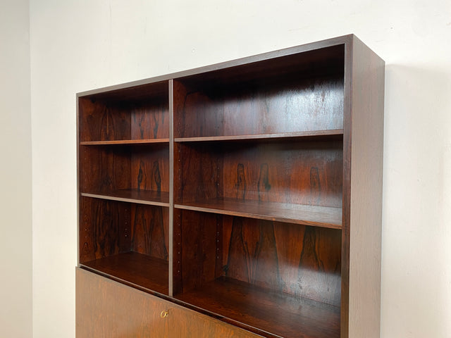WMK I Stilvoller skandinavischer Mid-Century Designer Schreibschrank by Omann Junior in Palisander I Sekretär Bücherregal Regal Highboard Sideboard Schrank Schreibtisch Rosewood Danish Design Vintage