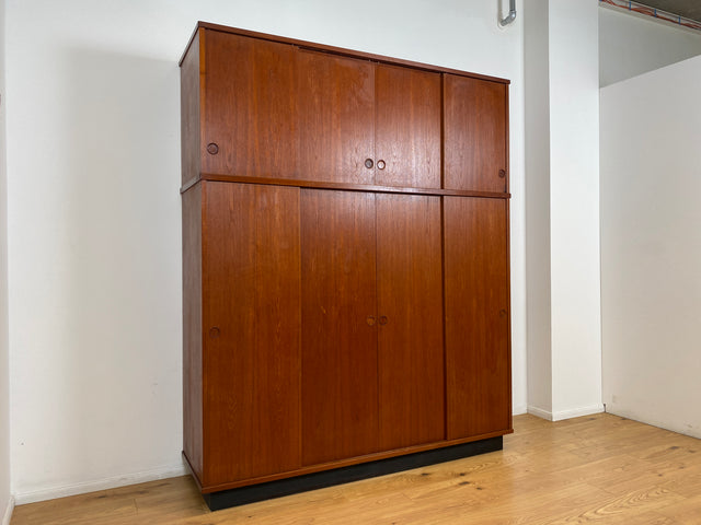 WMK # Stilvoller skandinavischer Mid-Century Kleiderschrank in Teakholz mit Aufsatz & Schiebetüren # Schrank Schlafzimmerschrank Wäscheschrank Wardrobe Danish Design Vintage Teak Berlin Hamburg Köln