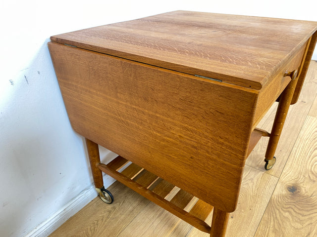 WMK I Besonders schöner skandinavischer Mid-Century Nähtisch auf Rollen & aufklappbar I Beistelltisch Kommode Nähkommode Schminkkommode Schminktisch Ablage Servierwagen Vintage Berlin Bielefeld Celle