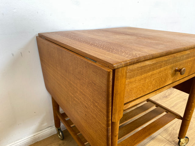 WMK I Besonders schöner skandinavischer Mid-Century Nähtisch auf Rollen & aufklappbar I Beistelltisch Kommode Nähkommode Schminkkommode Schminktisch Ablage Servierwagen Vintage Berlin Bielefeld Celle