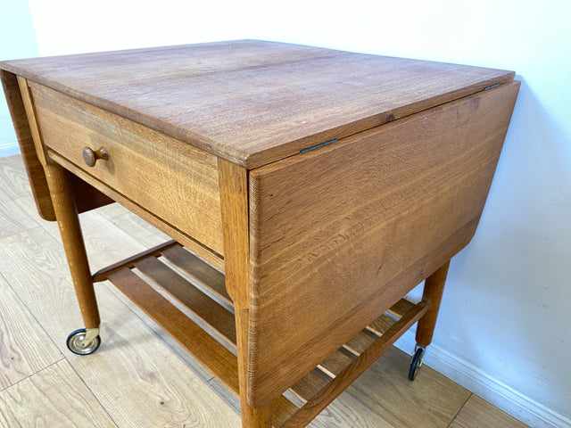 WMK I Besonders schöner skandinavischer Mid-Century Nähtisch auf Rollen & aufklappbar I Beistelltisch Kommode Nähkommode Schminkkommode Schminktisch Ablage Servierwagen Vintage Berlin Bielefeld Celle