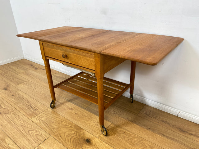 WMK I Besonders schöner skandinavischer Mid-Century Nähtisch auf Rollen & aufklappbar I Beistelltisch Kommode Nähkommode Schminkkommode Schminktisch Ablage Servierwagen Vintage Berlin Bielefeld Celle