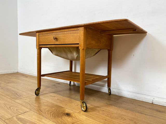 WMK I Besonders schöner skandinavischer Mid-Century Nähtisch auf Rollen & aufklappbar I Beistelltisch Kommode Nähkommode Schminkkommode Schminktisch Ablage Servierwagen Vintage Berlin Bielefeld Celle