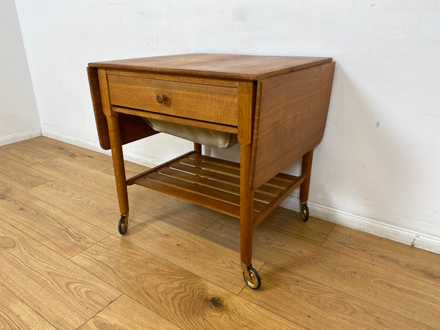 WMK I Besonders schöner skandinavischer Mid-Century Nähtisch auf Rollen & aufklappbar I Beistelltisch Kommode Nähkommode Schminkkommode Schminktisch Ablage Servierwagen Vintage Berlin Bielefeld Celle