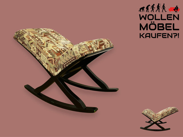 WMK I Sehr hübscher skandinavischer Mid-Century Schaukelhocker mit Polsterung und späterem Bezug I Fußhocker Hocker Fußablage Schaukelstuhl Lesesessel Footstool Vintage Retro Berlin München Dortmund