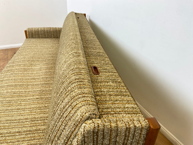 WMK # Hochwertiges skandinavischer Mid-Century Schlafsofa mit verstautem Doppelbett, feinem Wollbezug und Teakholz Rahmen # Sofa Couch Schlafcouch Ausziehsofa Klappsofa 3-Sitzer Danish Design Vintage