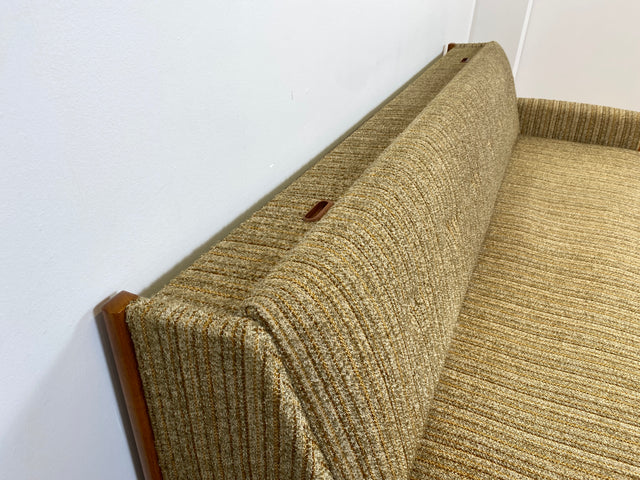 WMK # Hochwertiges skandinavischer Mid-Century Schlafsofa mit verstautem Doppelbett, feinem Wollbezug und Teakholz Rahmen # Sofa Couch Schlafcouch Ausziehsofa Klappsofa 3-Sitzer Danish Design Vintage