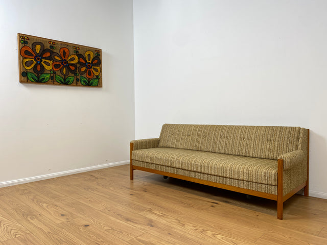 WMK # Hochwertiges skandinavischer Mid-Century Schlafsofa mit verstautem Doppelbett, feinem Wollbezug und Teakholz Rahmen # Sofa Couch Schlafcouch Ausziehsofa Klappsofa 3-Sitzer Danish Design Vintage
