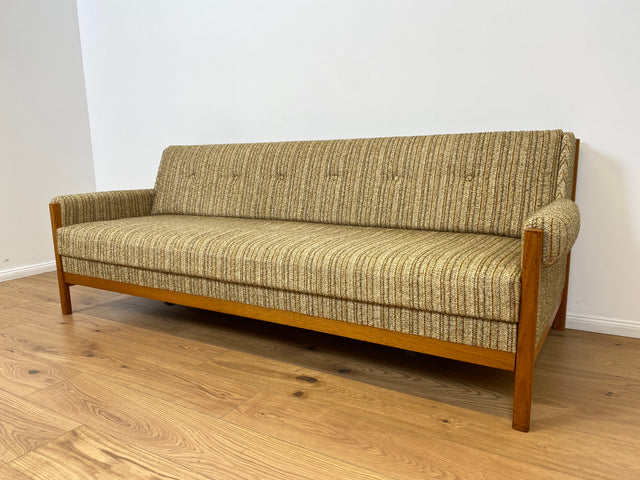 WMK # Hochwertiges skandinavischer Mid-Century Schlafsofa mit verstautem Doppelbett, feinem Wollbezug und Teakholz Rahmen # Sofa Couch Schlafcouch Ausziehsofa Klappsofa 3-Sitzer Danish Design Vintage