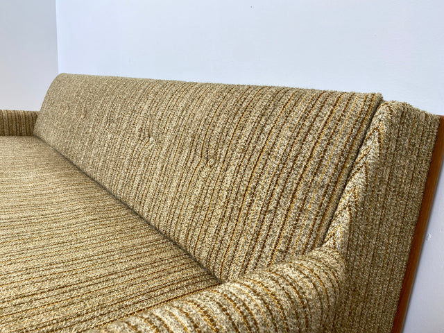 WMK # Hochwertiges skandinavischer Mid-Century Schlafsofa mit verstautem Doppelbett, feinem Wollbezug und Teakholz Rahmen # Sofa Couch Schlafcouch Ausziehsofa Klappsofa 3-Sitzer Danish Design Vintage