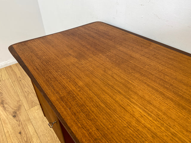 WMK I Hochwertiger skandinavischer Mid-Century Schreibtisch in Teakholz mit Schubladen & formschönen Holzgriffen I Writing Desk Bureau Sekretär Danish Design Vintage 50er 60er Teak Berlin Hamburg Köln