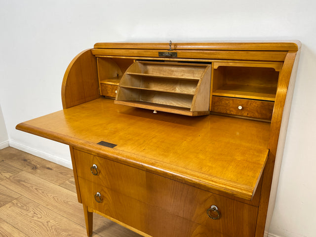 WMK # Schöner & hochwertiger skandinavischer Mid-Century Sekretär aus vollem Holz mit ausziehbarer Schreibplatte & Messinggriffen # Schreibschrank Desk Schreibtisch Kommode Wäschekommode Vintage 60er