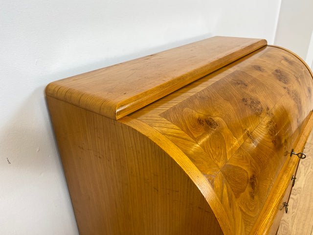 WMK # Schöner & hochwertiger skandinavischer Mid-Century Sekretär aus vollem Holz mit ausziehbarer Schreibplatte & Messinggriffen # Schreibschrank Desk Schreibtisch Kommode Wäschekommode Vintage 60er