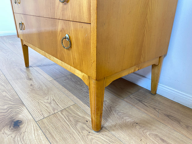 WMK # Schöner & hochwertiger skandinavischer Mid-Century Sekretär aus vollem Holz mit ausziehbarer Schreibplatte & Messinggriffen # Schreibschrank Desk Schreibtisch Kommode Wäschekommode Vintage 60er