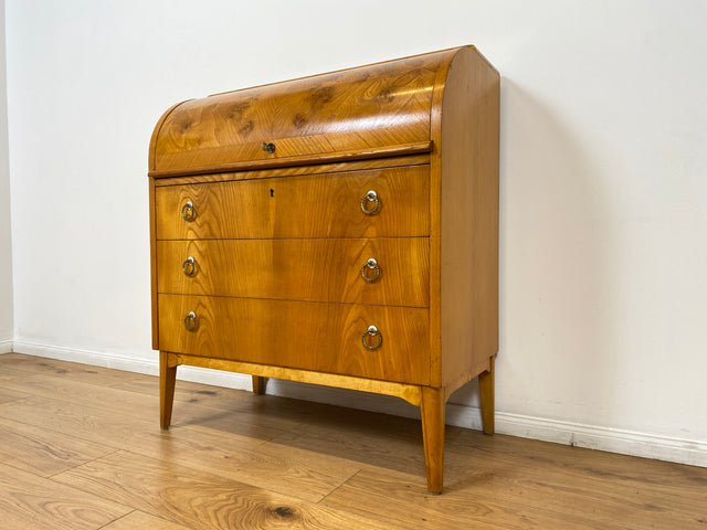 WMK # Schöner & hochwertiger skandinavischer Mid-Century Sekretär aus vollem Holz mit ausziehbarer Schreibplatte & Messinggriffen # Schreibschrank Desk Schreibtisch Kommode Wäschekommode Vintage 60er