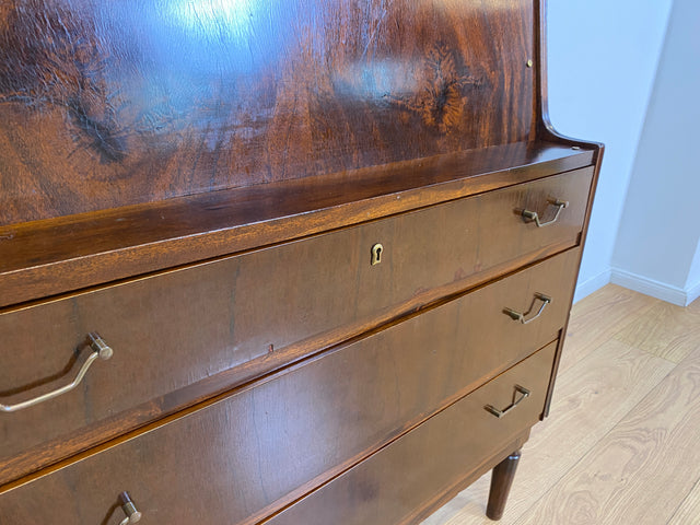 WMK # Stilvoller skandinavischer Mid-Century Sekretär aus vollem Holz mit stabiler Schreibfläche und Schubladen # Schreibtisch Schreibschrank Desk Schubladenkommode Kommode Wäschekommode Vintage 60er