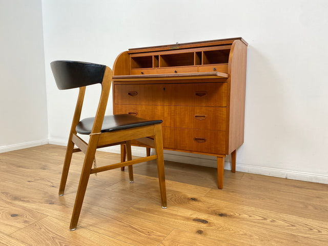 WMK # Stilvoller skandinavischer Mid-Century Sekretär in Teakholz mit ausziehbarer Schreibplatte & Holzgriffen # Schreibschrank Desk Schreibtisch Kommode Wäschekommode Danish Design Vintage 60er Teak