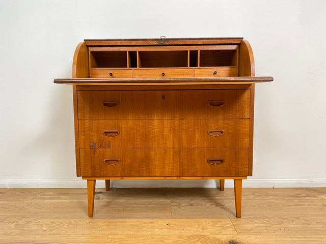WMK # Stilvoller skandinavischer Mid-Century Sekretär in Teakholz mit ausziehbarer Schreibplatte & Holzgriffen # Schreibschrank Desk Schreibtisch Kommode Wäschekommode Danish Design Vintage 60er Teak