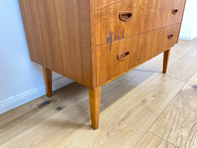 WMK # Stilvoller skandinavischer Mid-Century Sekretär in Teakholz mit ausziehbarer Schreibplatte & Holzgriffen # Schreibschrank Desk Schreibtisch Kommode Wäschekommode Danish Design Vintage 60er Teak