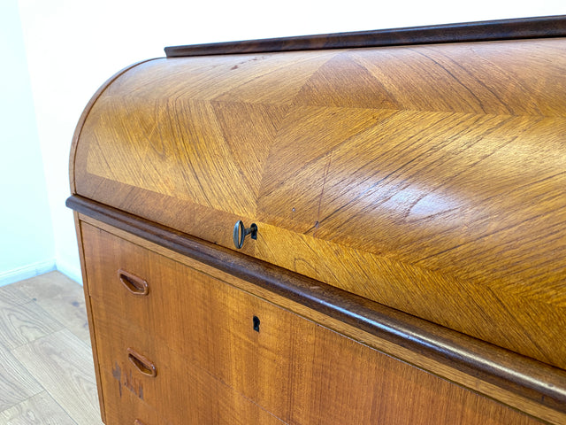 WMK # Stilvoller skandinavischer Mid-Century Sekretär in Teakholz mit ausziehbarer Schreibplatte & Holzgriffen # Schreibschrank Desk Schreibtisch Kommode Wäschekommode Danish Design Vintage 60er Teak