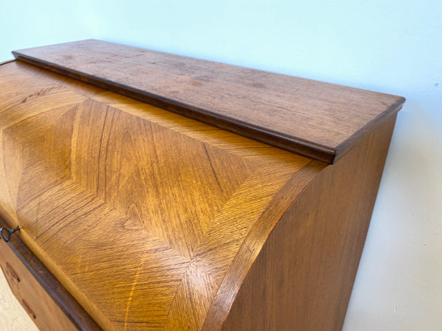 WMK # Stilvoller skandinavischer Mid-Century Sekretär in Teakholz mit ausziehbarer Schreibplatte & Holzgriffen # Schreibschrank Desk Schreibtisch Kommode Wäschekommode Danish Design Vintage 60er Teak