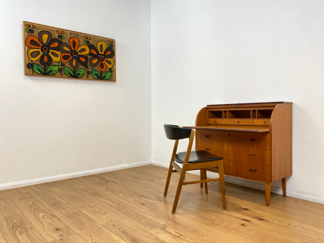 WMK # Stilvoller skandinavischer Mid-Century Sekretär in Teakholz mit ausziehbarer Schreibplatte & Holzgriffen # Schreibschrank Desk Schreibtisch Kommode Wäschekommode Danish Design Vintage 60er Teak