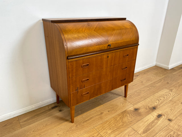 WMK # Stilvoller skandinavischer Mid-Century Sekretär in Teakholz mit ausziehbarer Schreibplatte & Holzgriffen # Schreibschrank Desk Schreibtisch Kommode Wäschekommode Danish Design Vintage 60er Teak