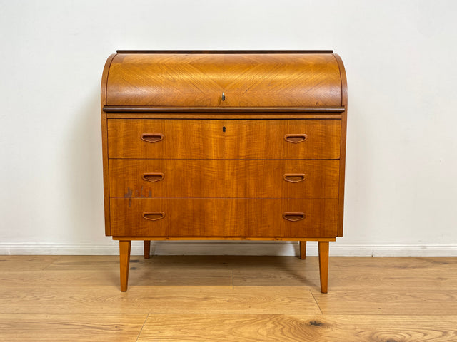 WMK # Stilvoller skandinavischer Mid-Century Sekretär in Teakholz mit ausziehbarer Schreibplatte & Holzgriffen # Schreibschrank Desk Schreibtisch Kommode Wäschekommode Danish Design Vintage 60er Teak
