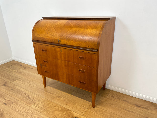 WMK # Stilvoller skandinavischer Mid-Century Sekretär in Teakholz mit ausziehbarer Schreibplatte & Holzgriffen # Schreibschrank Desk Schreibtisch Kommode Wäschekommode Danish Design Vintage 60er Teak