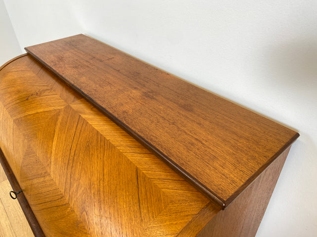 WMK # Stilvoller skandinavischer Mid-Century Sekretär in Teakholz mit ausziehbarer Schreibplatte & Holzgriffen # Schreibschrank Desk Schreibtisch Kommode Wäschekommode Danish Design Vintage 60er Teak