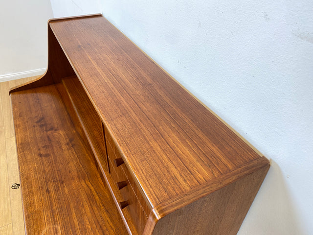 WMK I Hochwertiger skandinavischer Mid-Century Sekretär in Teakholz mit auszieh. Schreibfläche I Schreibschrank Schreibtisch Desk Kommode Wäsche Schmink Tisch Danish Design Vintage Berlin Köln Hamburg