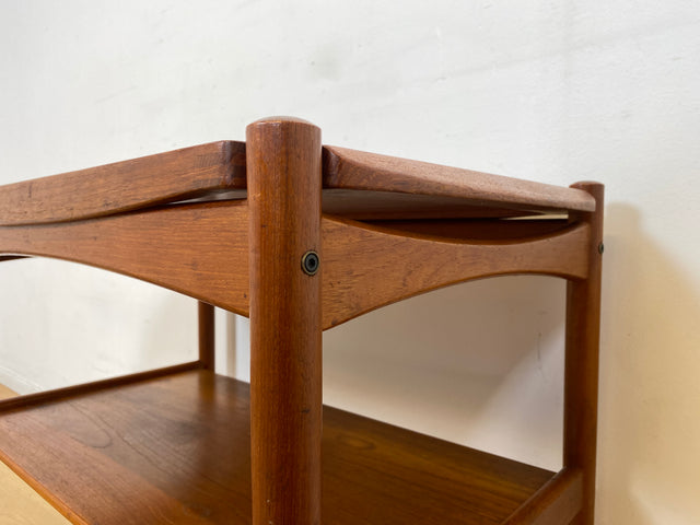 WMK I Stilvoller skandinavischer Mid-Century Servierwagen aus Teakholz auf Rollen mit abnehmbarem Serviertablett I Teewagen Beistelltisch Couchtisch Barwagen Danish Design Vintage Berlin Hamburg Köln