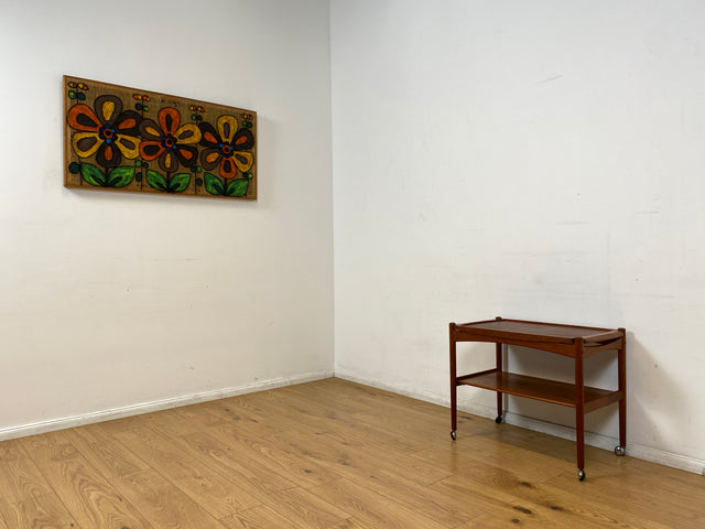 WMK I Stilvoller skandinavischer Mid-Century Servierwagen aus Teakholz auf Rollen mit abnehmbarem Serviertablett I Teewagen Beistelltisch Couchtisch Barwagen Danish Design Vintage Berlin Hamburg Köln