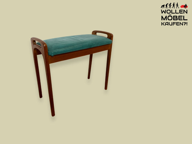 WMK I Formschöner skandinavischer Mid-Century Sitzhocker mit Griffen und grünem Kunstleder Bezug I Hocker Klavierhocker Bank Sitzbank Stuhl Fußbank Vintage Leder Lederhocker Berlin Hamburg Hessen NRW