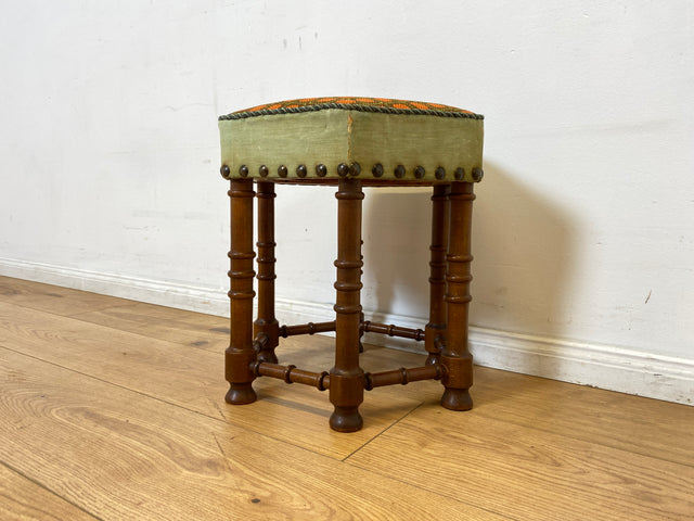 WMK I Wunderschöner skandinavischer Mid-Century Sitzhocker mit tollem handgewebtem Gobelin Bezug I Hocker Fußhocker Schemel Taburett Sitz Stuhl Vintage I Berlin Bremen Stuttgart I Versand möglich